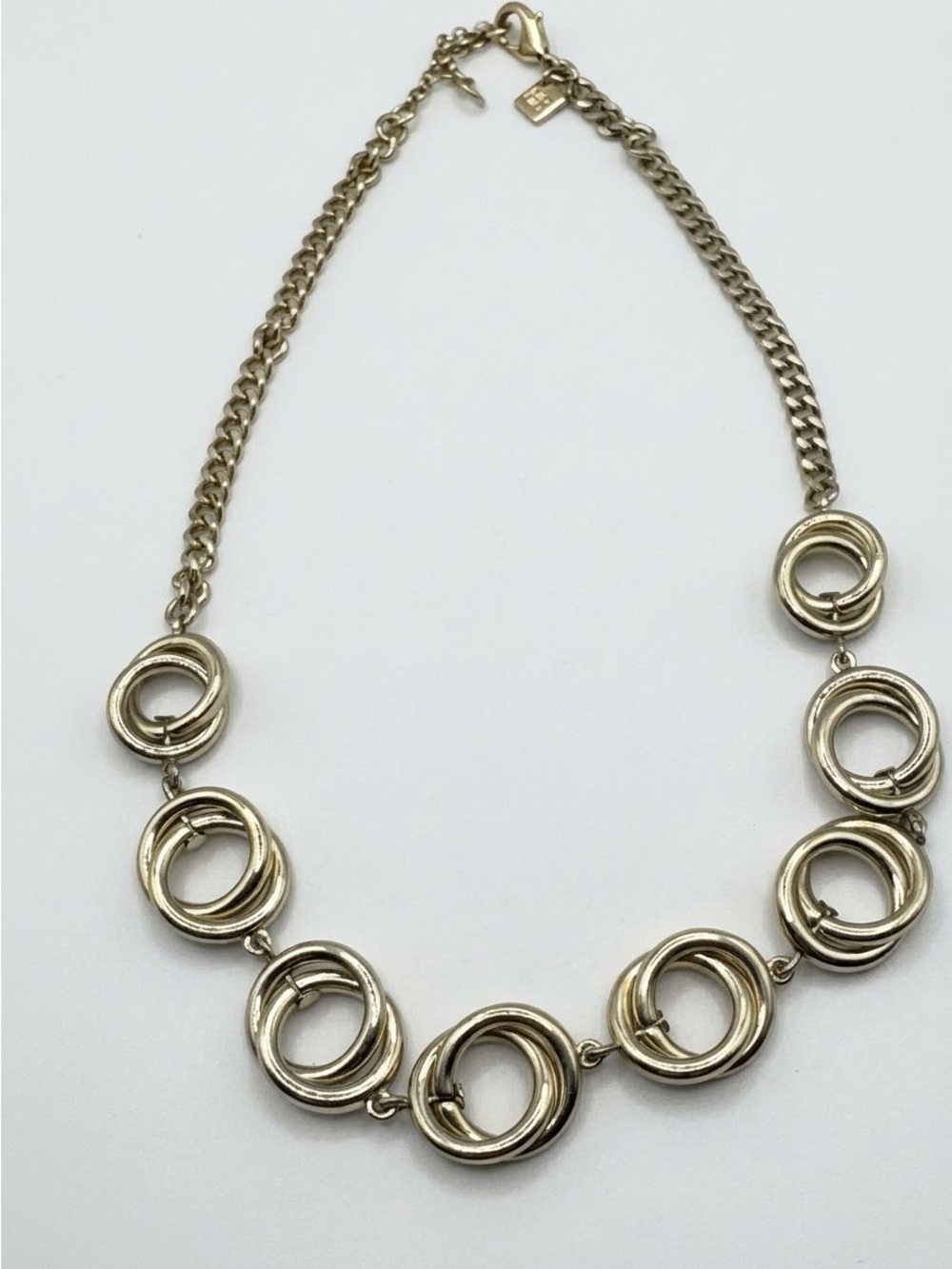 Banana Republic Silver Tone Interlocking Ring Statement Necklace